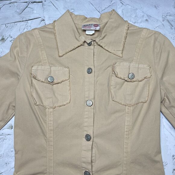 XCVI Wearables Lightweight Long Sleeve Military Jacket SIZE S Beige Shirt USA - Picture 7 of 10